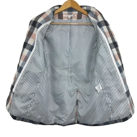 Veronica Beard Upcollar Schoolboy Dickey Blazer Blue Pink Gingham Plaid Size 2 - Picture 10 of 15